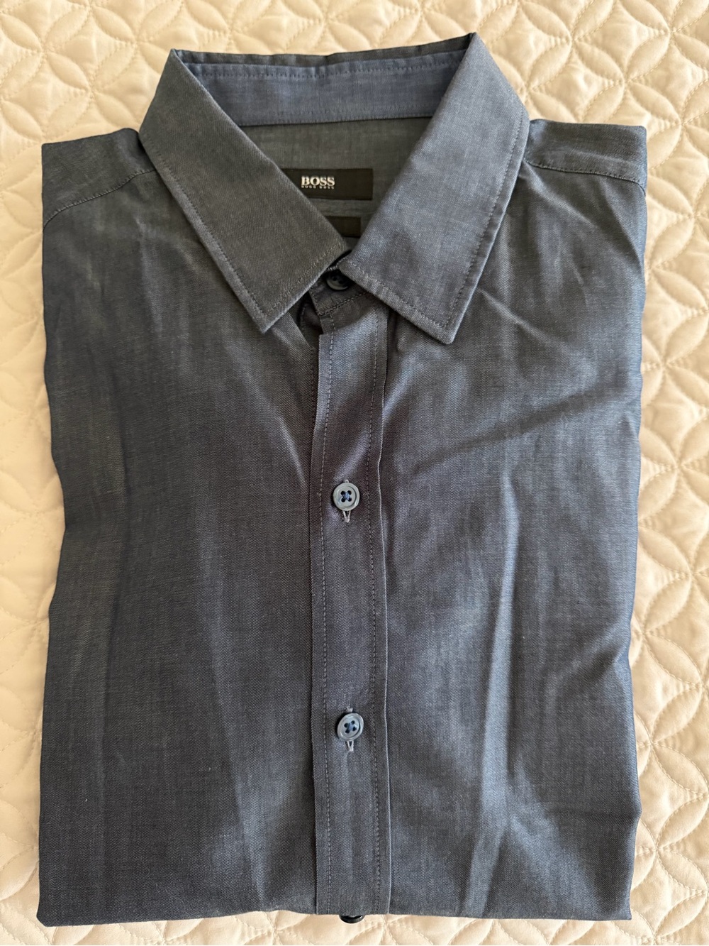 BOSS Men's Slate Blue Dress Shirt - Classic Point Collar
